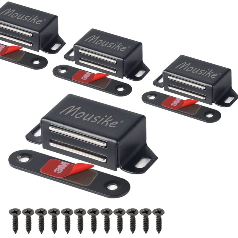 Mousike Cabinet Magnets 30lb Black Door Magnets with Strong Magnetic for Kitchen Cupboard Wardrobe Closet Cabinet Door Drawer Latch 4 Pack - Image 1